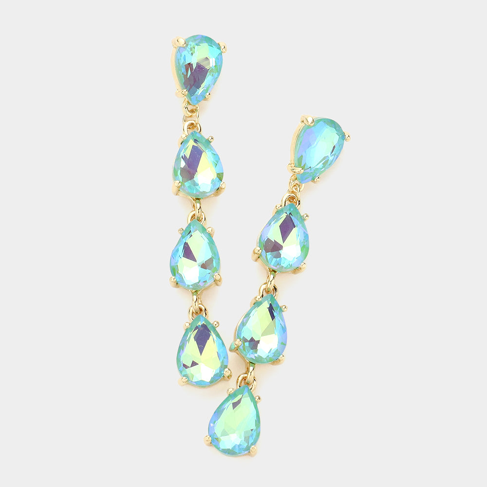 Mint AB Multi Teardrop Dangle Pageant Earrings | Headshot Earrings
