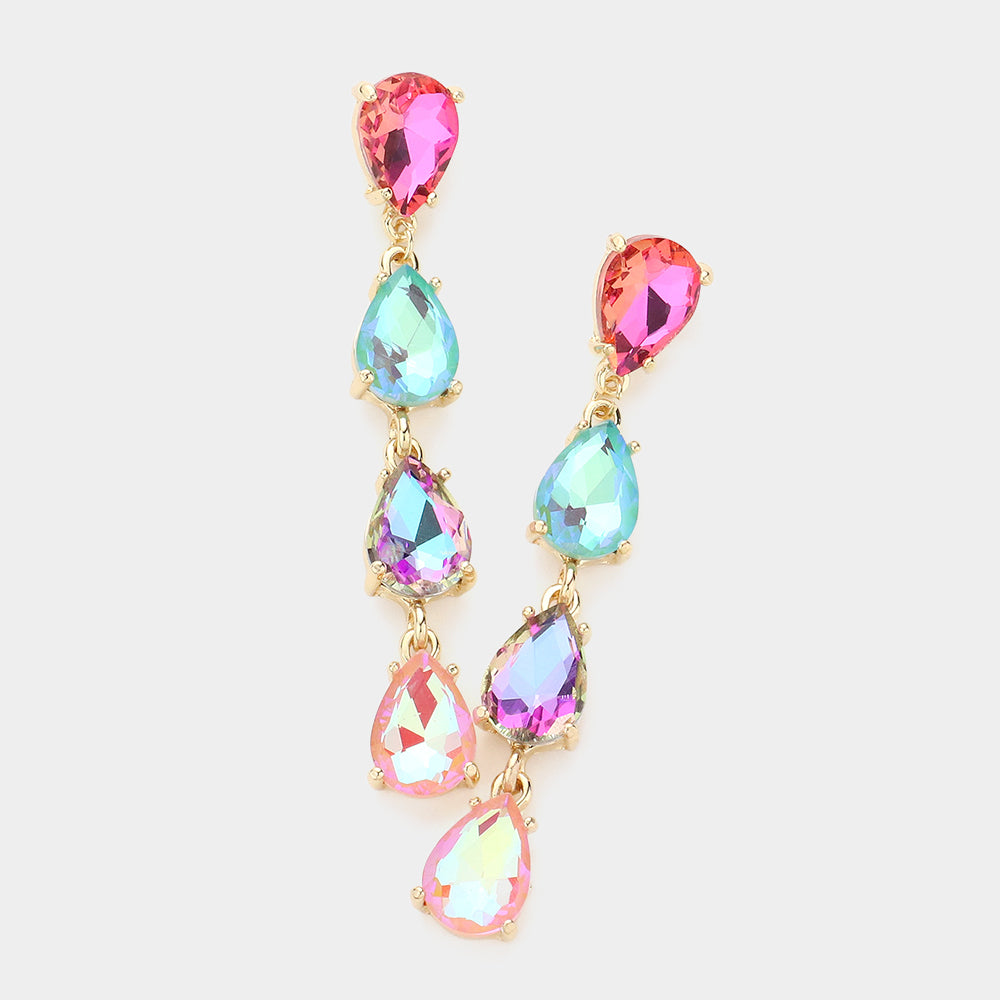 Multi-Color AB Multi Teardrop Dangle Pageant Earrings | Headshot Earrings