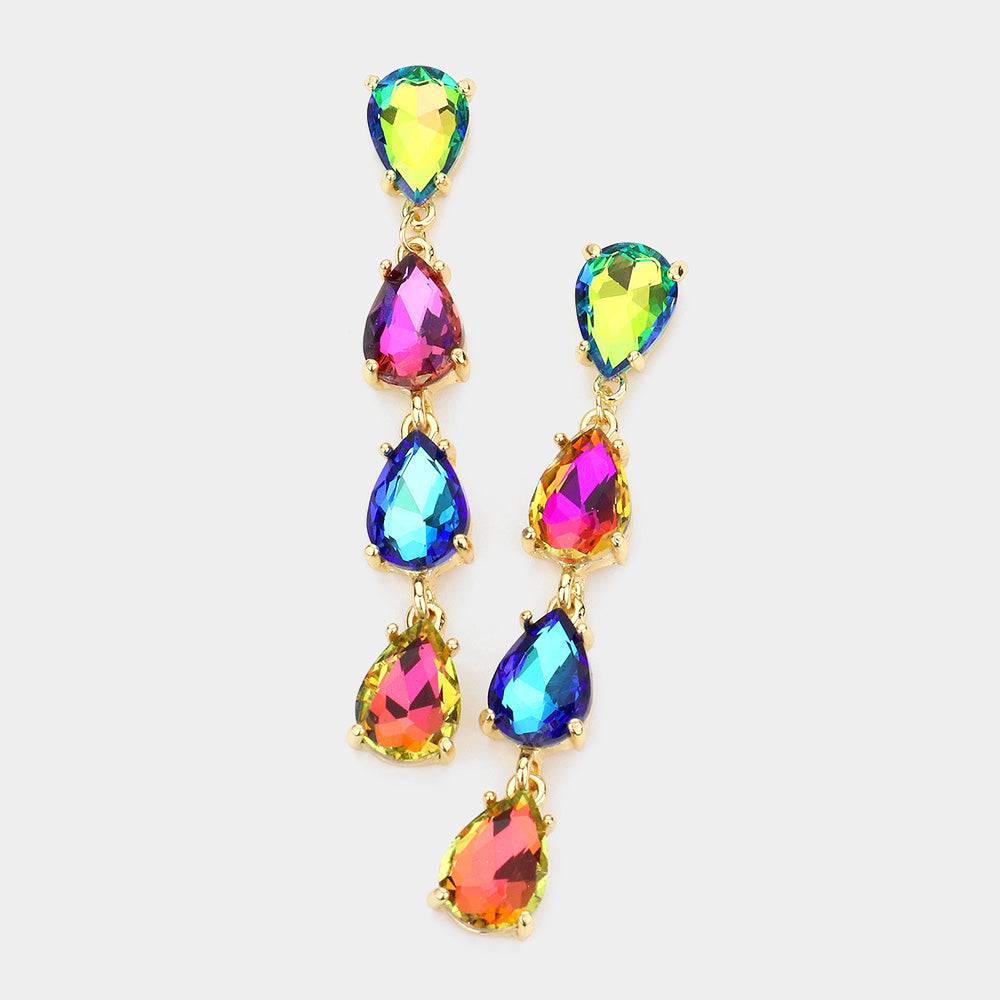 Multi-Color Multi Teardrop Dangle Pageant Earrings | Headshot Earrings