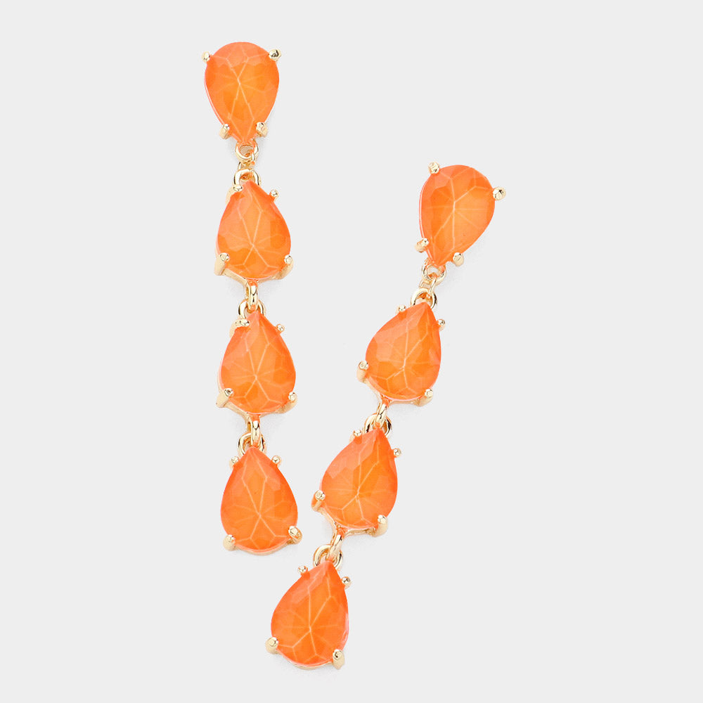 Neon Orange Multi Teardrop Dangle Fun Fashion Pageant Earrings | Headshot Earrings 
