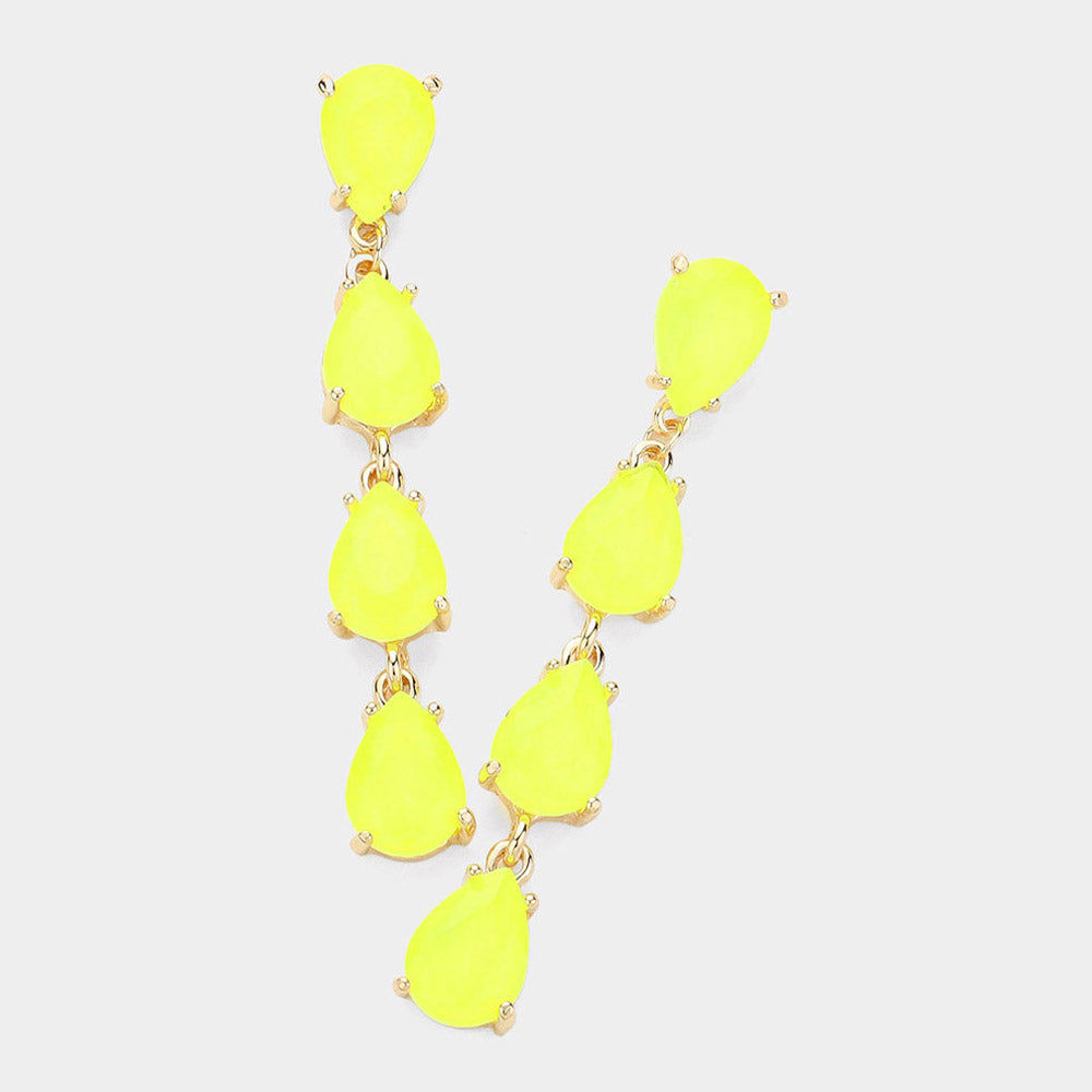 Neon Yellow Multi Teardrop Dangle Fun Fashion Pageant Earrings | Headshot Earrings