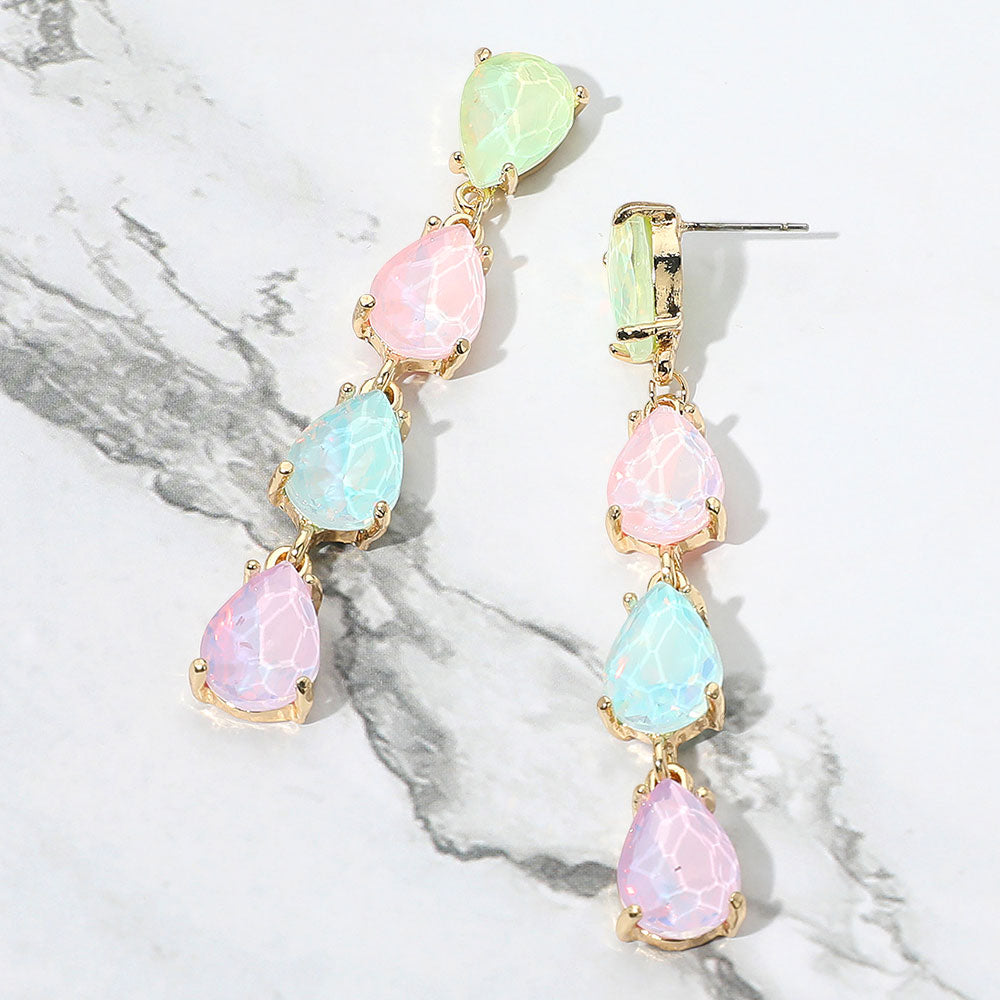 Multi-Color Opal Multi Teardrop Dangle Pageant Earrings | Headshot Earrings