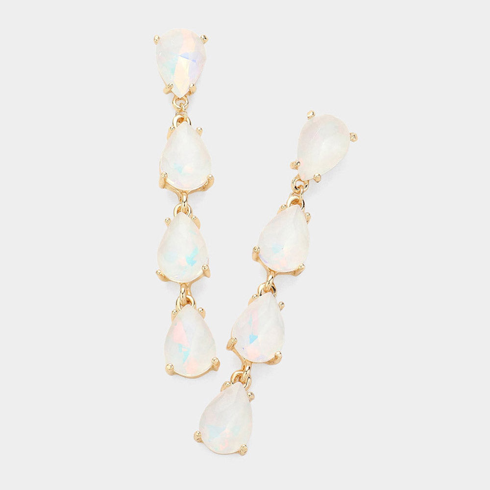 White Opal Multi Teardrop Dangle Pageant Earrings | Headshot Earrings
