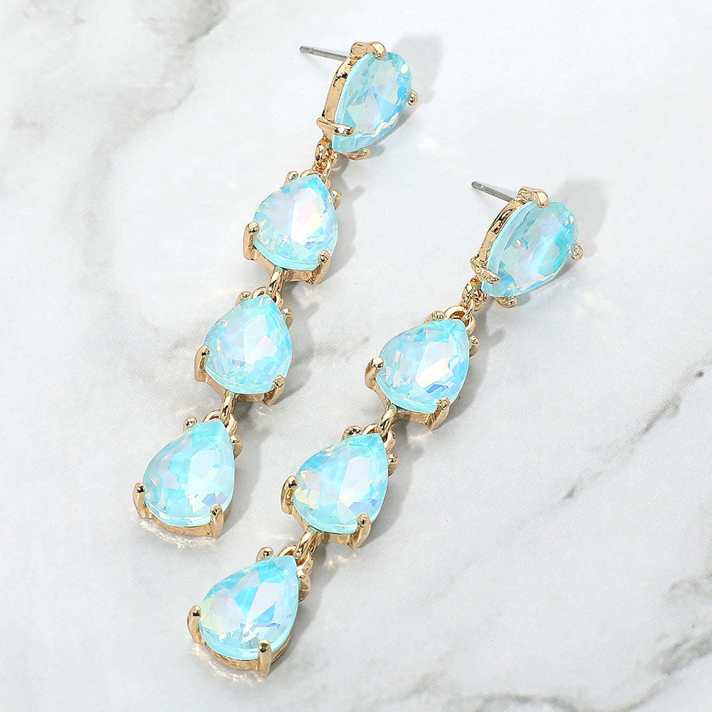 Aqua Opal Multi Teardrop Dangle Pageant Earrings | Headshot Earrings