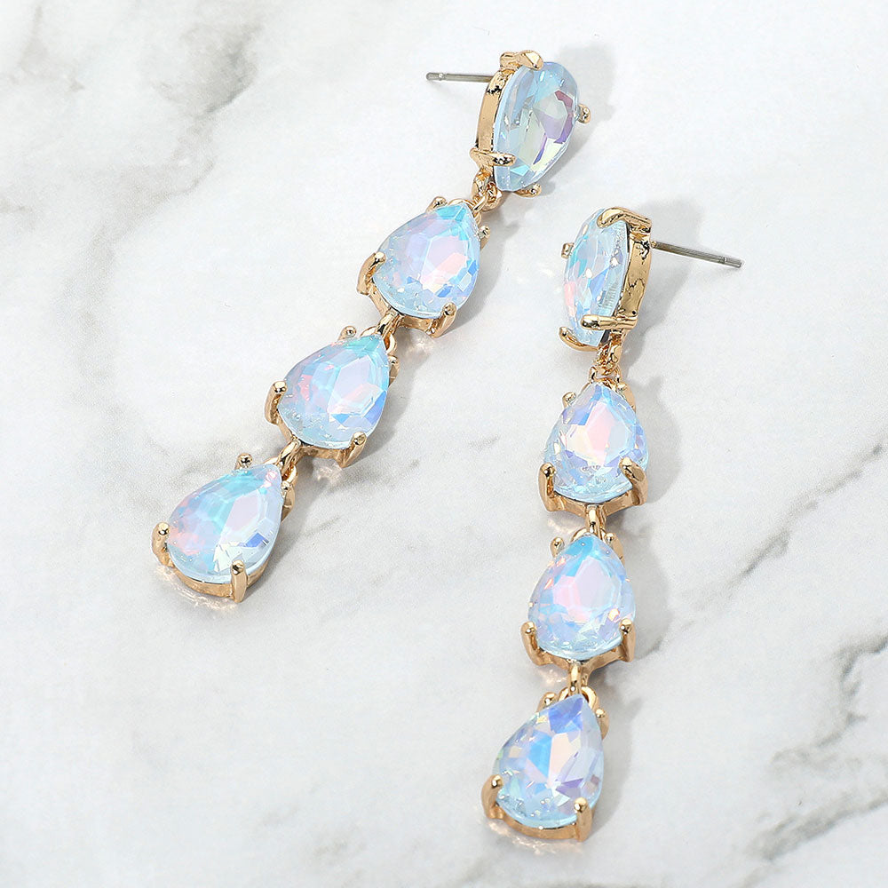 Blue Opal Multi Teardrop Dangle Pageant Earrings | Headshot Earrings