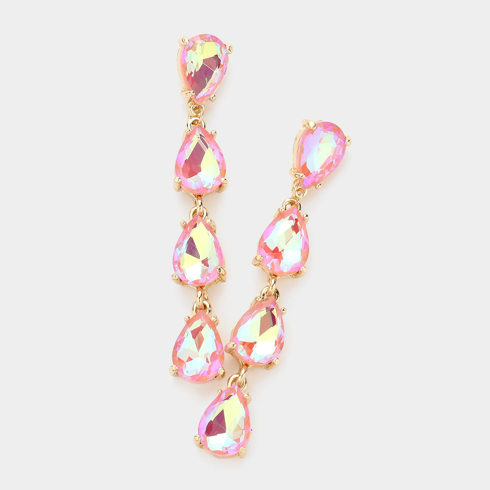 Pink AB Multi Teardrop Dangle Pageant Earrings | Headshot Earrings