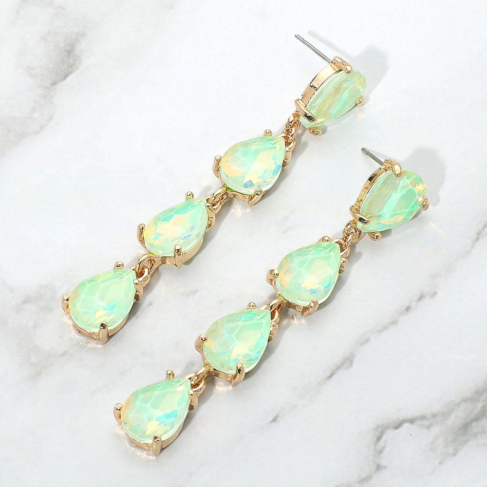 Mint Opal Multi Teardrop Dangle Pageant Earrings | Headshot Earrings