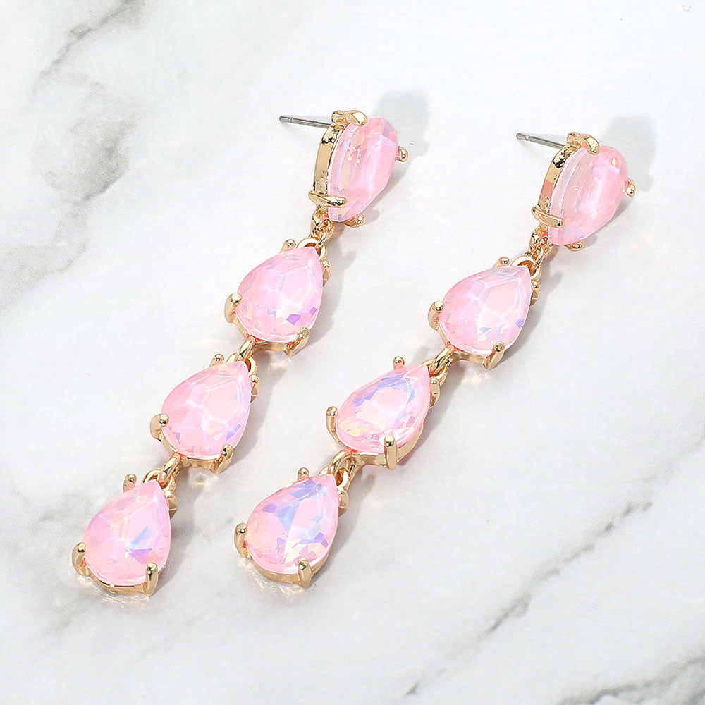 Pink Opal Multi Teardrop Dangle Pageant Earrings | Headshot Earrings