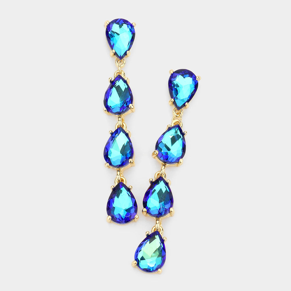 Royal Blue AB Multi Teardrop Dangle Pageant Earrings | Headshot Earrings