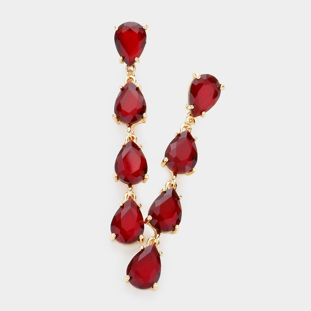 Red Multi Teardrop Dangle Pageant Earrings | Headshot Earrings