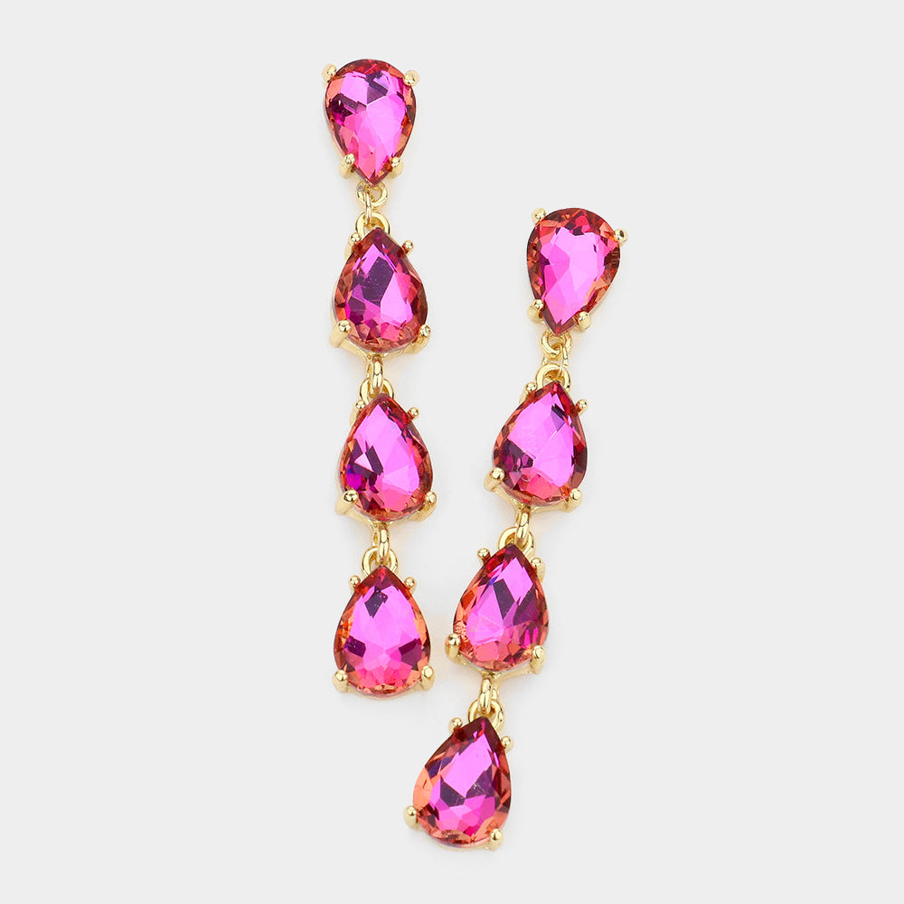 Rose AB Multi Teardrop Dangle Pageant Earrings | Headshot Earrings