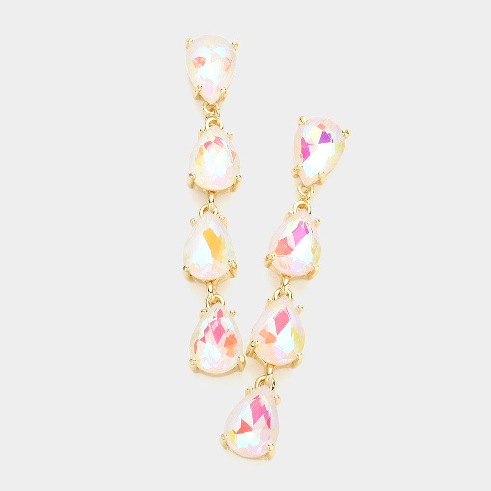 White AB Multi Teardrop Dangle Pageant Earrings | Headshot Earrings