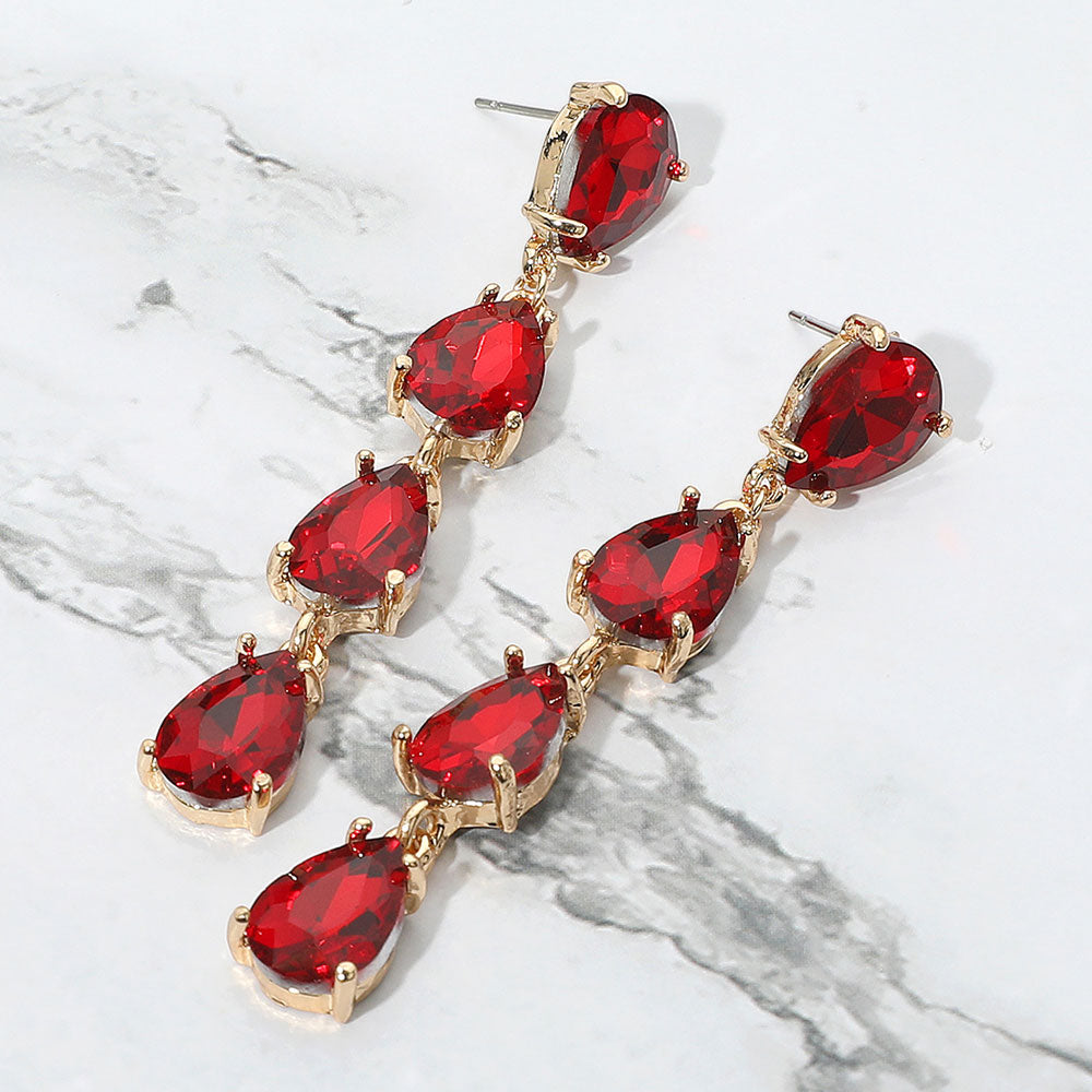 Red Multi Teardrop Dangle Pageant Earrings | Headshot Earrings