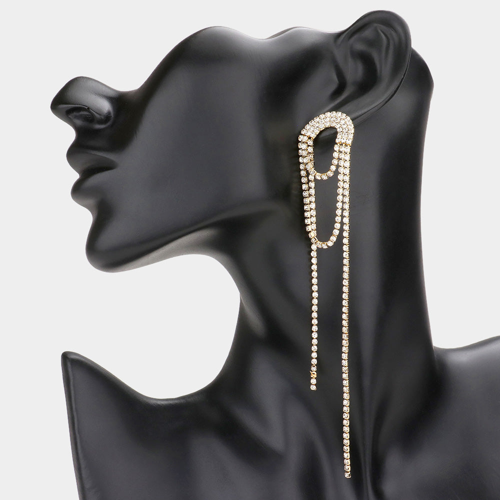 Draped Rhinestone Dangle Fringe Pageant Earrings on Gold | Prom Earrings
