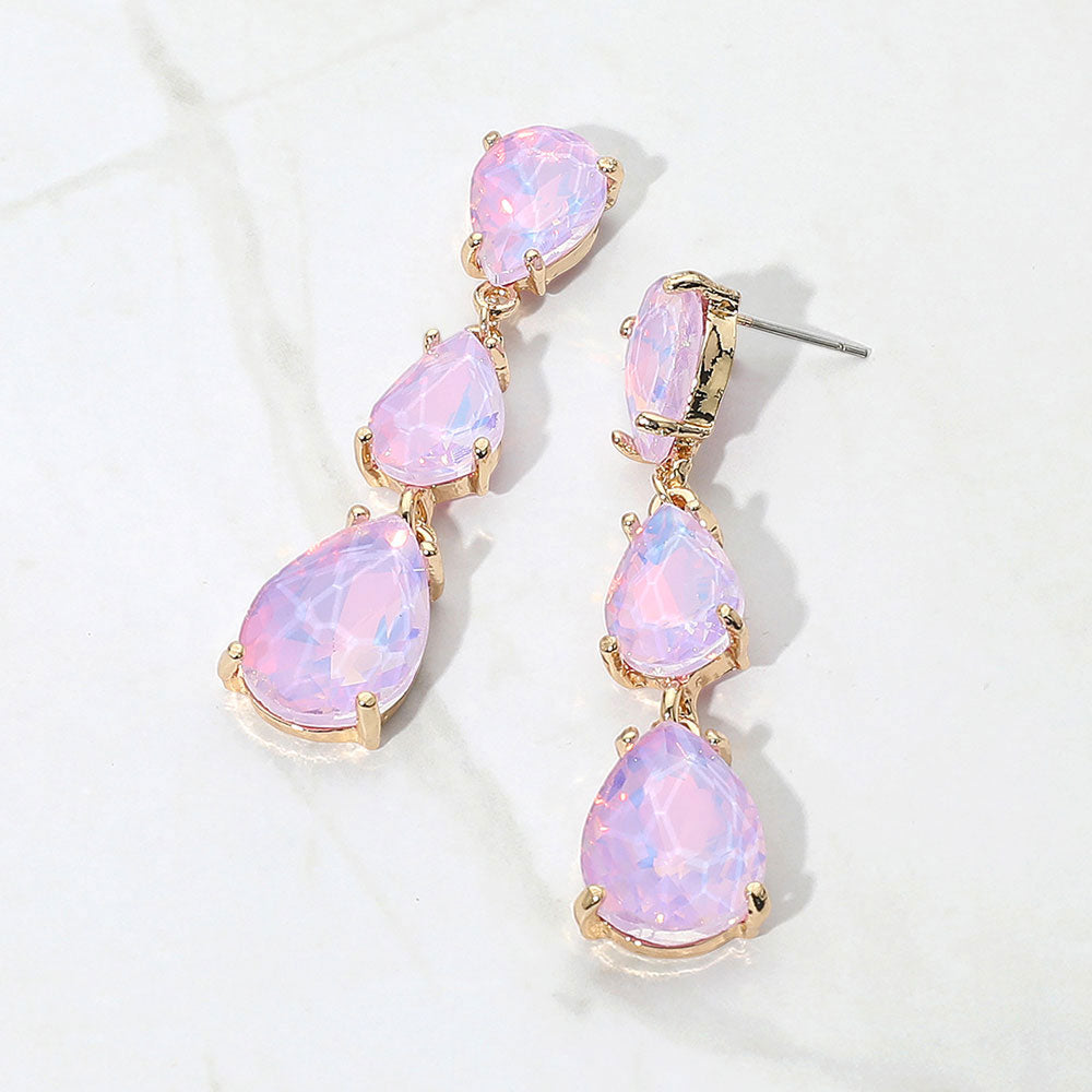 Lavender Opal Triple Teardrop Dropdown Pageant Link Earrings | Lavender Opal Dangle Earrings