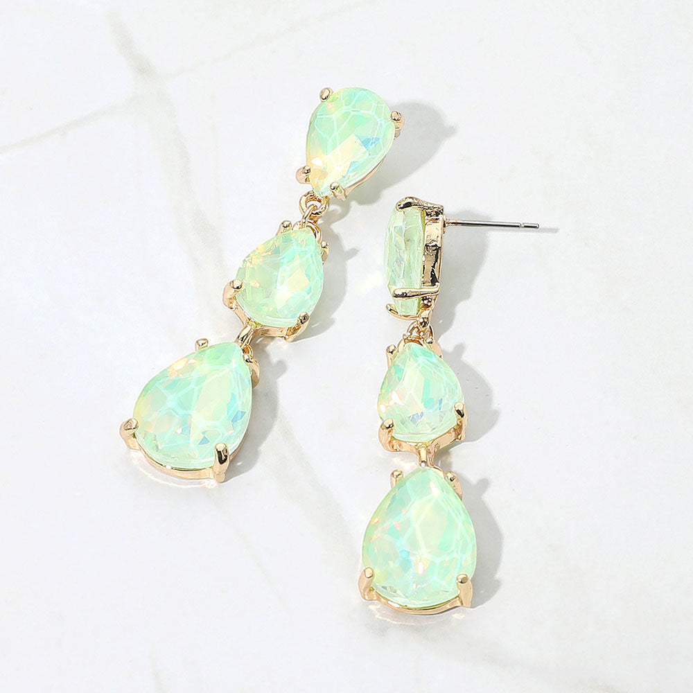 Mint Opal Triple Teardrop Dropdown Pageant Link Earrings | Mint Opal Dangle Earrings
