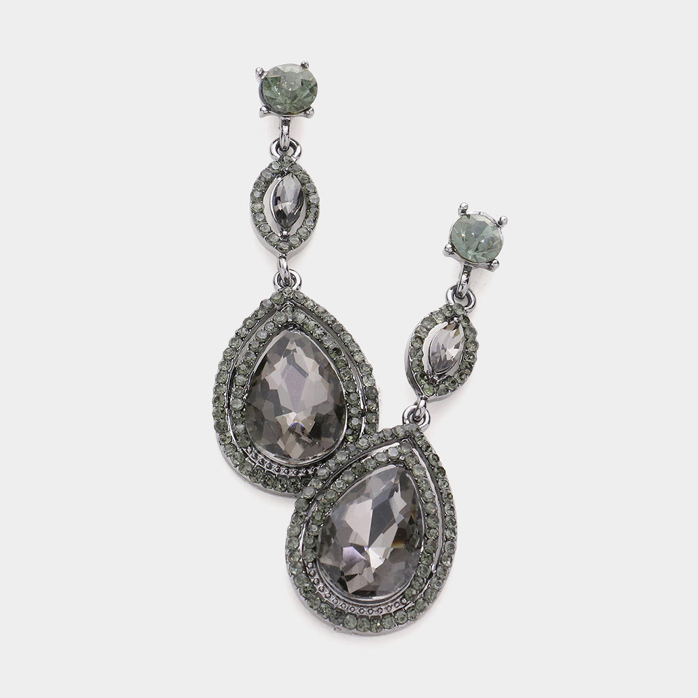 Double Teardrop Black Diamond Crystal Earrings