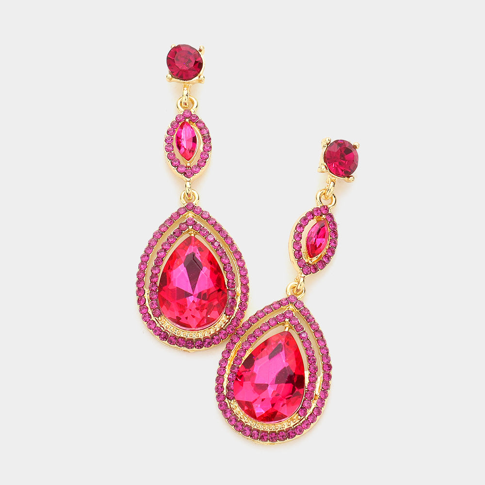 Double Teardrop Fuchsia Crystal Earrings | 602443