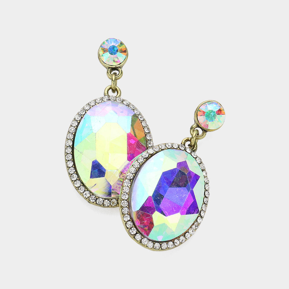 Volcano oval glass crystal evening earrings