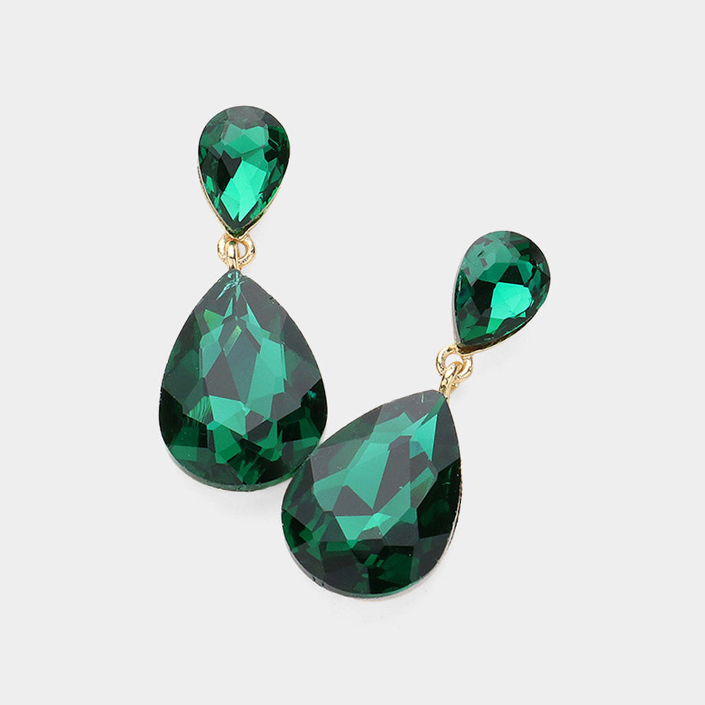 Little Girls Double Emerald Crystal Teardrop Evening Earrings | L&M Bling Little Girls Double Emerald Crystal Teardrop Evening Earrings | L&M Bling
