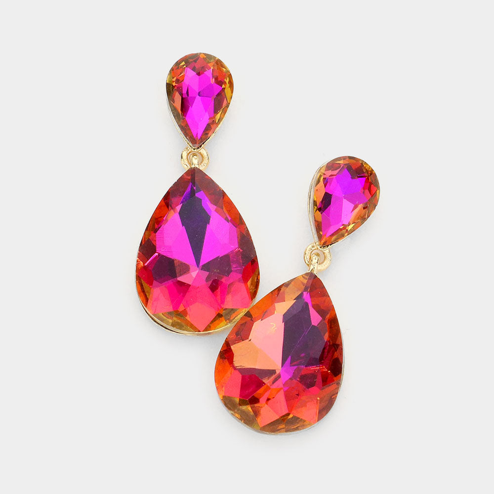 Little Girls Double Purple AB Crystal Teardrop Evening Earrings