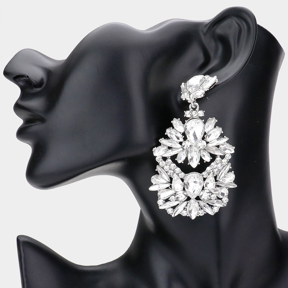 Clear Multi Stone Cluster Pageant Earrings | Prom Earrings