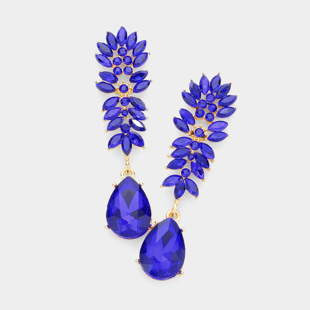 Sapphire Crystal Stone Cluster Dangle Pageant Earrings | Prom Earrings