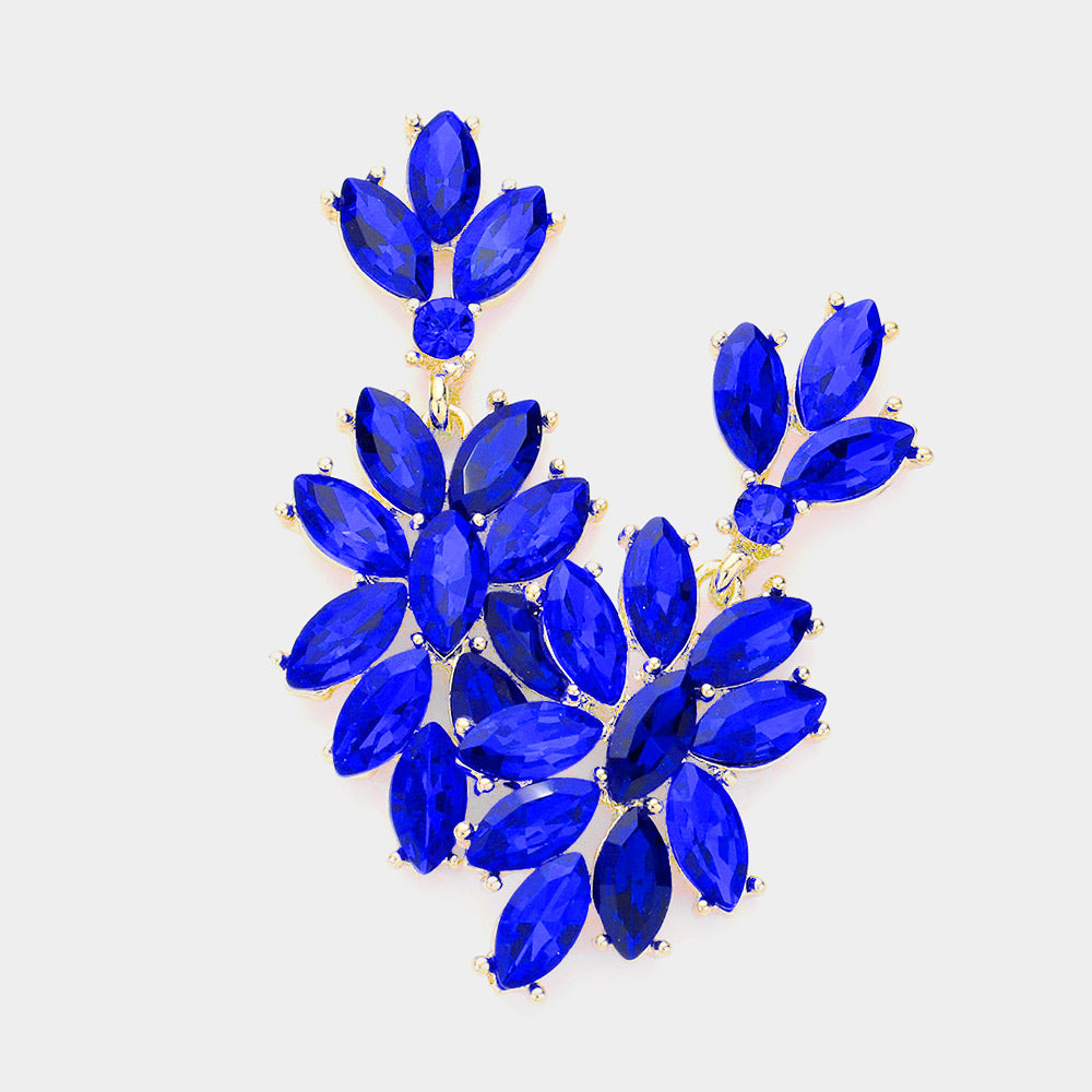 Sapphire Crystal Oval Cluster Vine Pageant Earrings