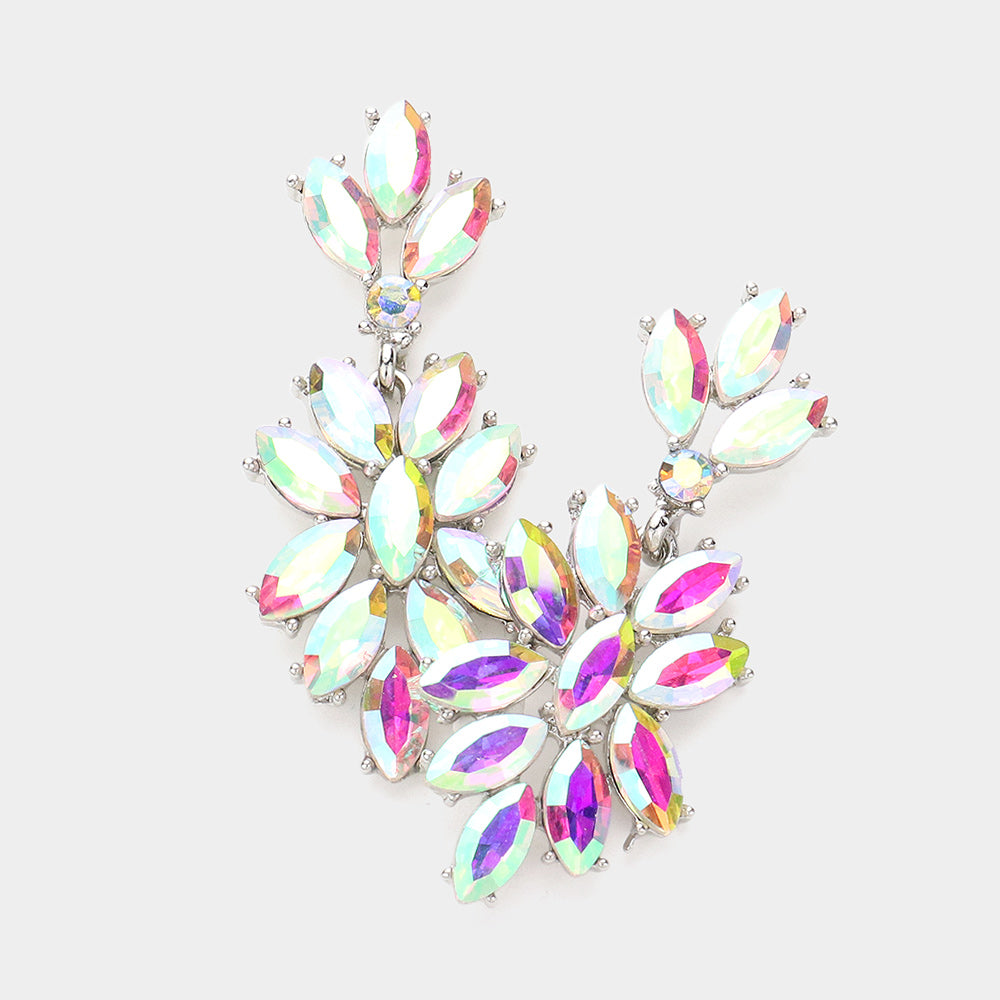 AB Crystal Oval Cluster Vine Pageant Earrings on Silver