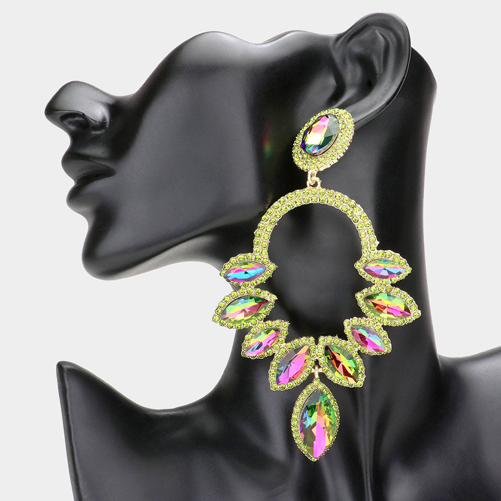 Large Multi-Color Marquise Stone Statement Earrings  | Pageant Earrings