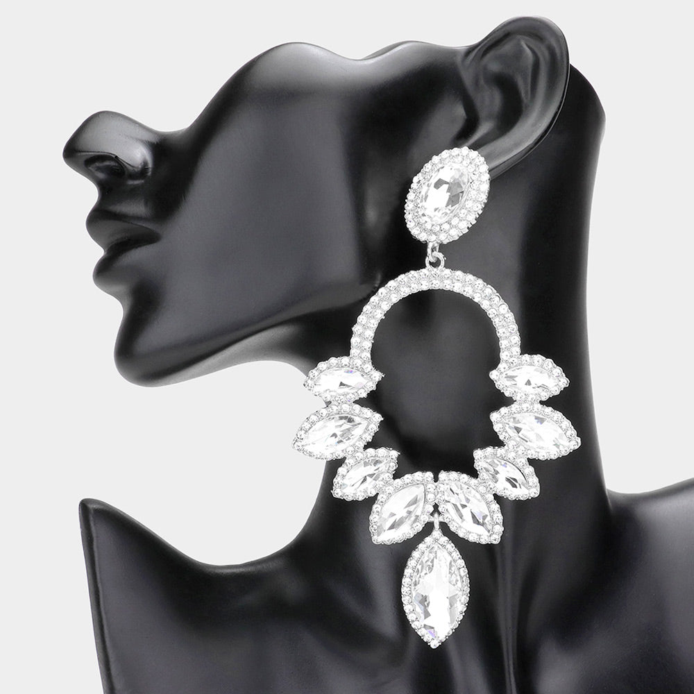 Large Clear Marquise Stone Statement Earrings  | Pageant Earrings