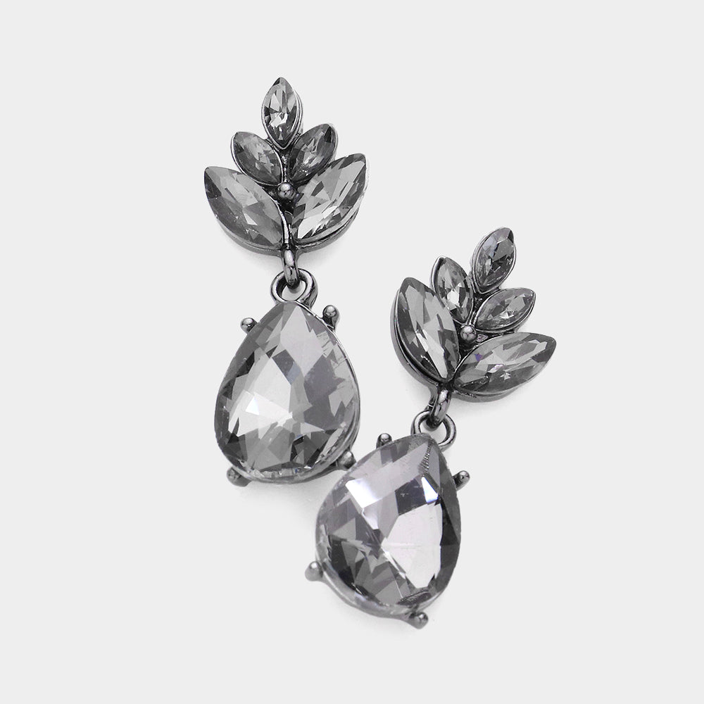 Little Girls Black Diamond Crystal Teardrop Cluster Earrings 