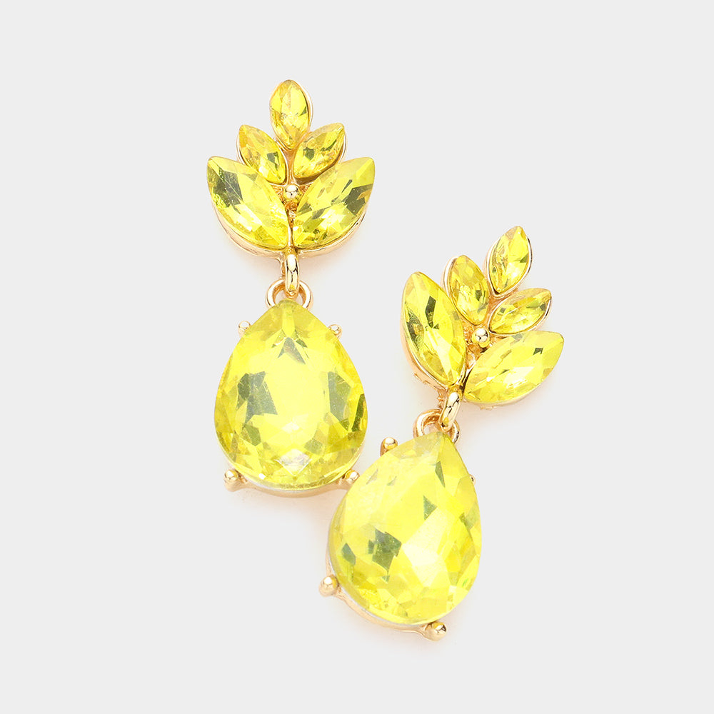 Little Girls Yellow Crystal Teardrop Cluster Earrings 