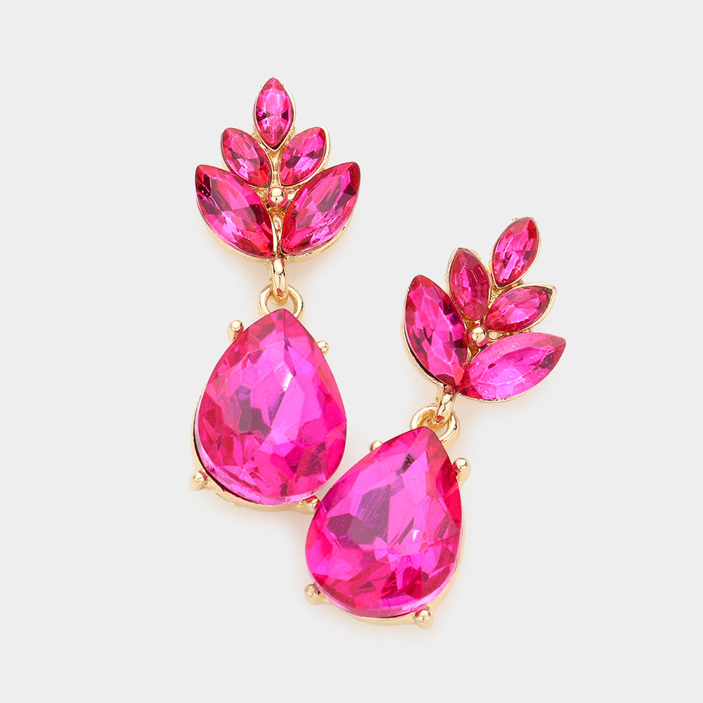 Little Girls Fuchsia Crystal Teardrop Cluster Earrings 