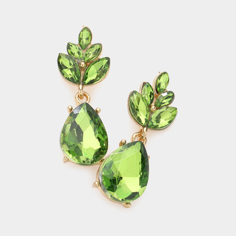 Little Girls Olive Green Crystal Teardrop Cluster Earrings  