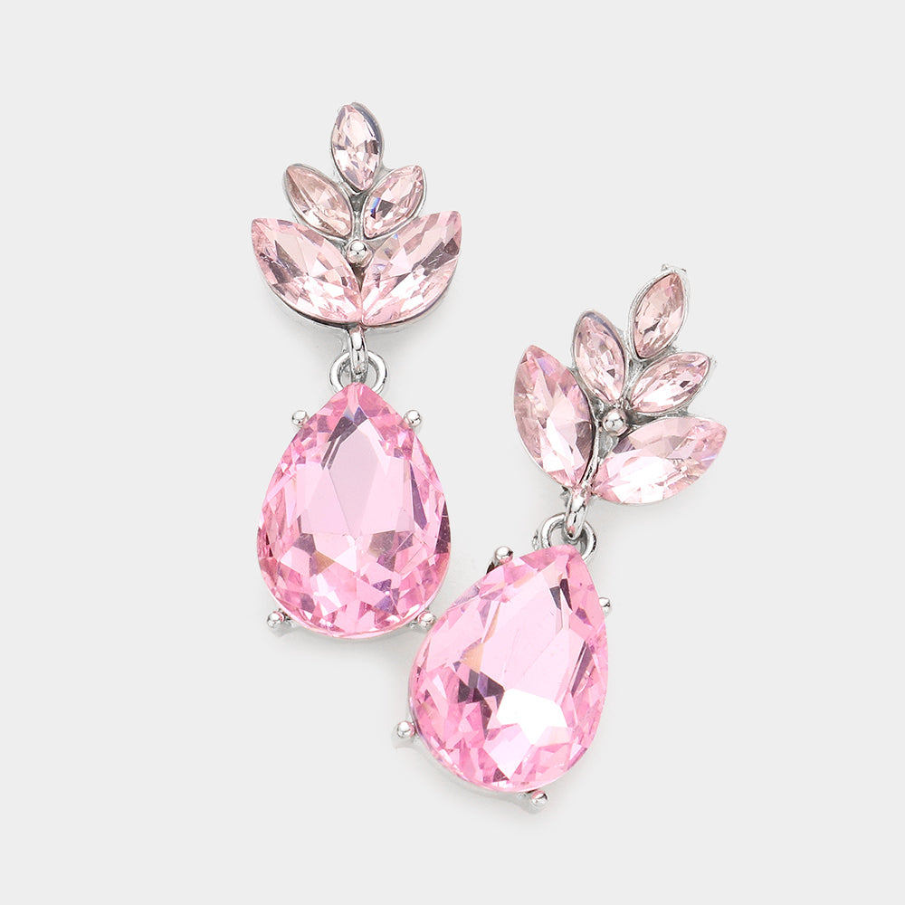 Little Girls Light Rose Crystal Teardrop Cluster Earrings