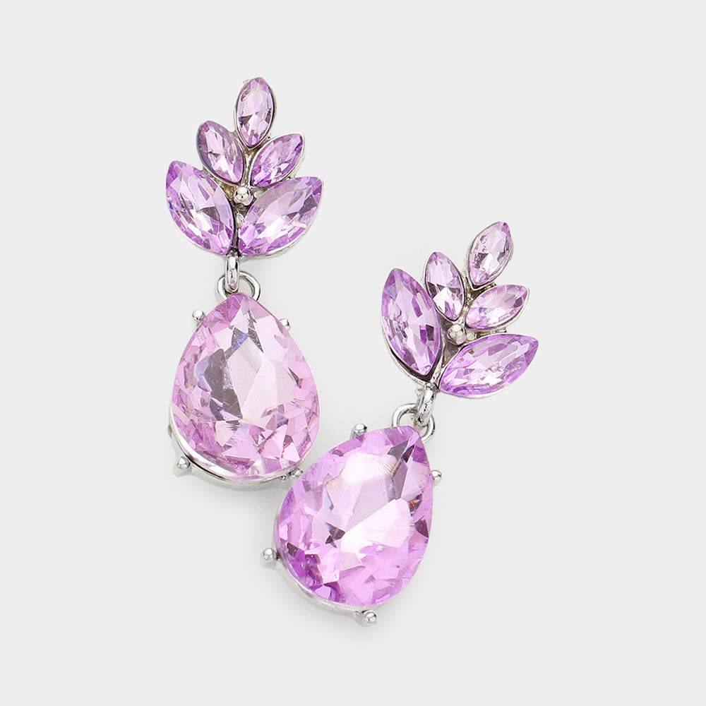 Little Girls Violet Crystal Teardrop Cluster Earrings