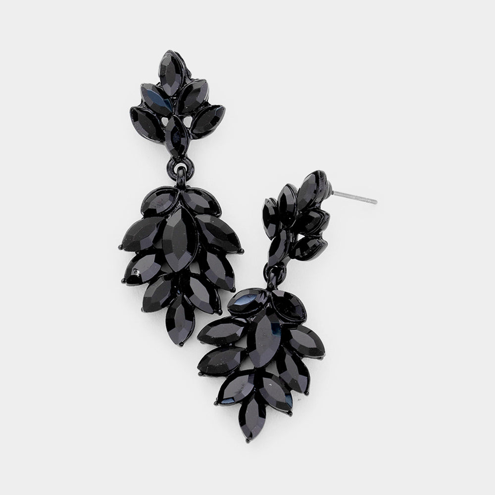 Black Crystal Marquise Stone Drop Dangle Earrings | Prom Earrings