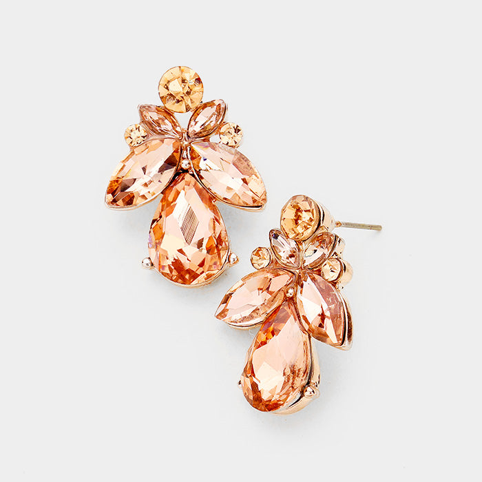 Small Peach Crystal Marquise Floral Pageant Earrings  | Interview Earrings