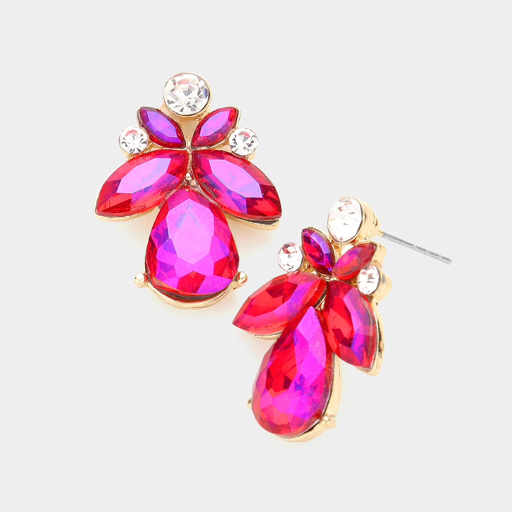 Small Purple AB Crystal Marquise Floral Pageant Earrings | Interview Earrings