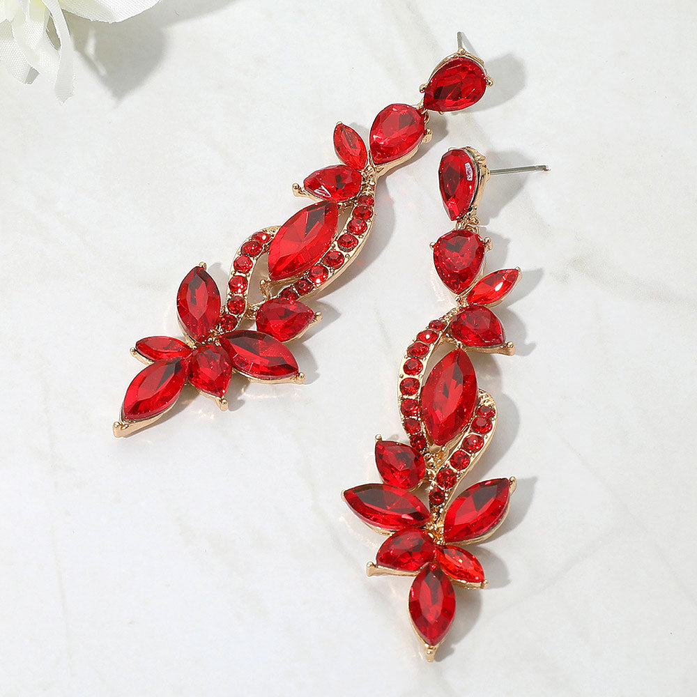 Long Red Multi Stone Pageant Earrings  | Long Red Earrings