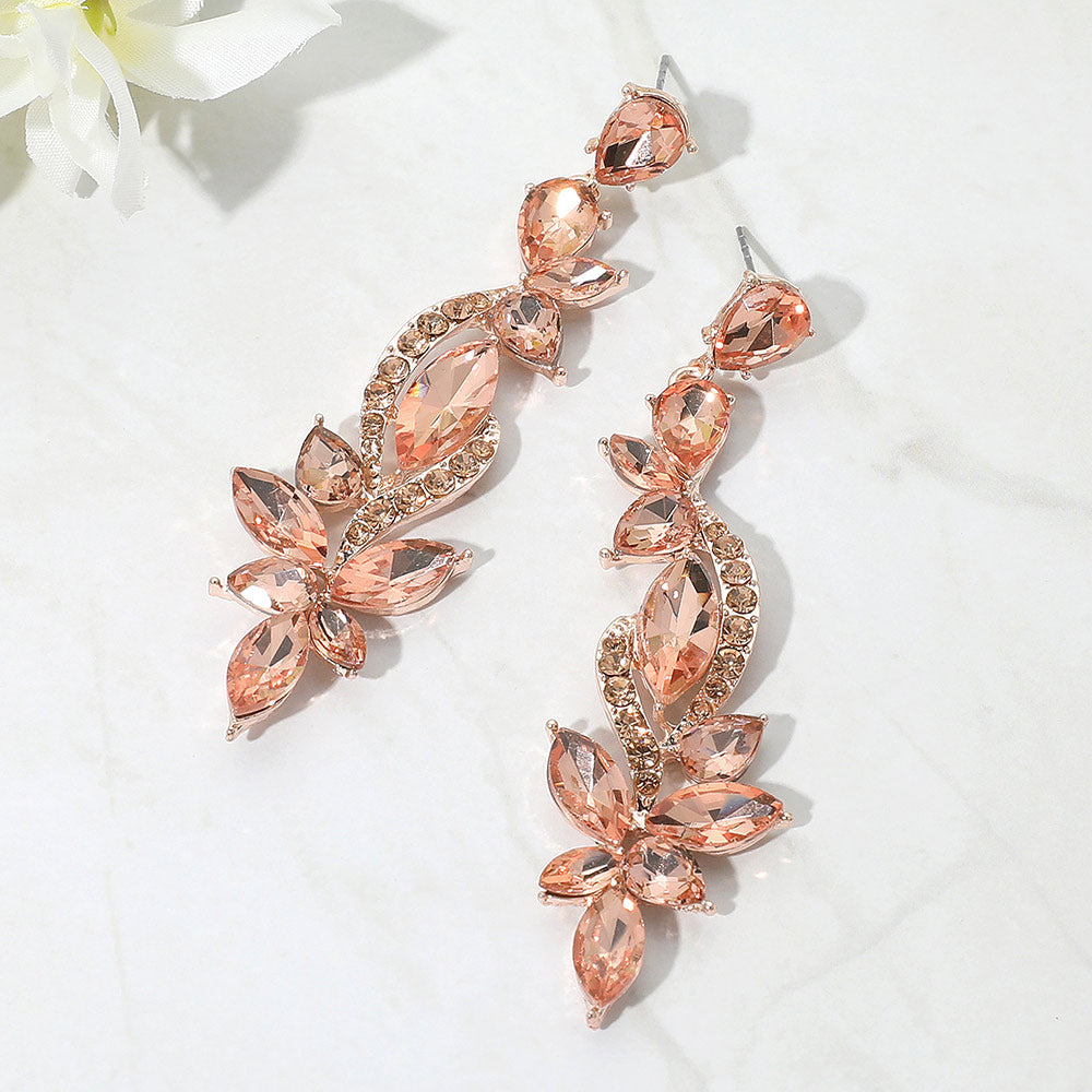 Long Peach Multi Stone Pageant Earrings on Rose Gold  | Long Peach Earrings