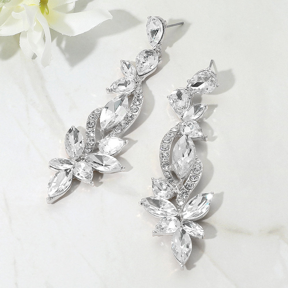 Long Clear Multi Stone Pageant Earrings   | Long Clear Earrings