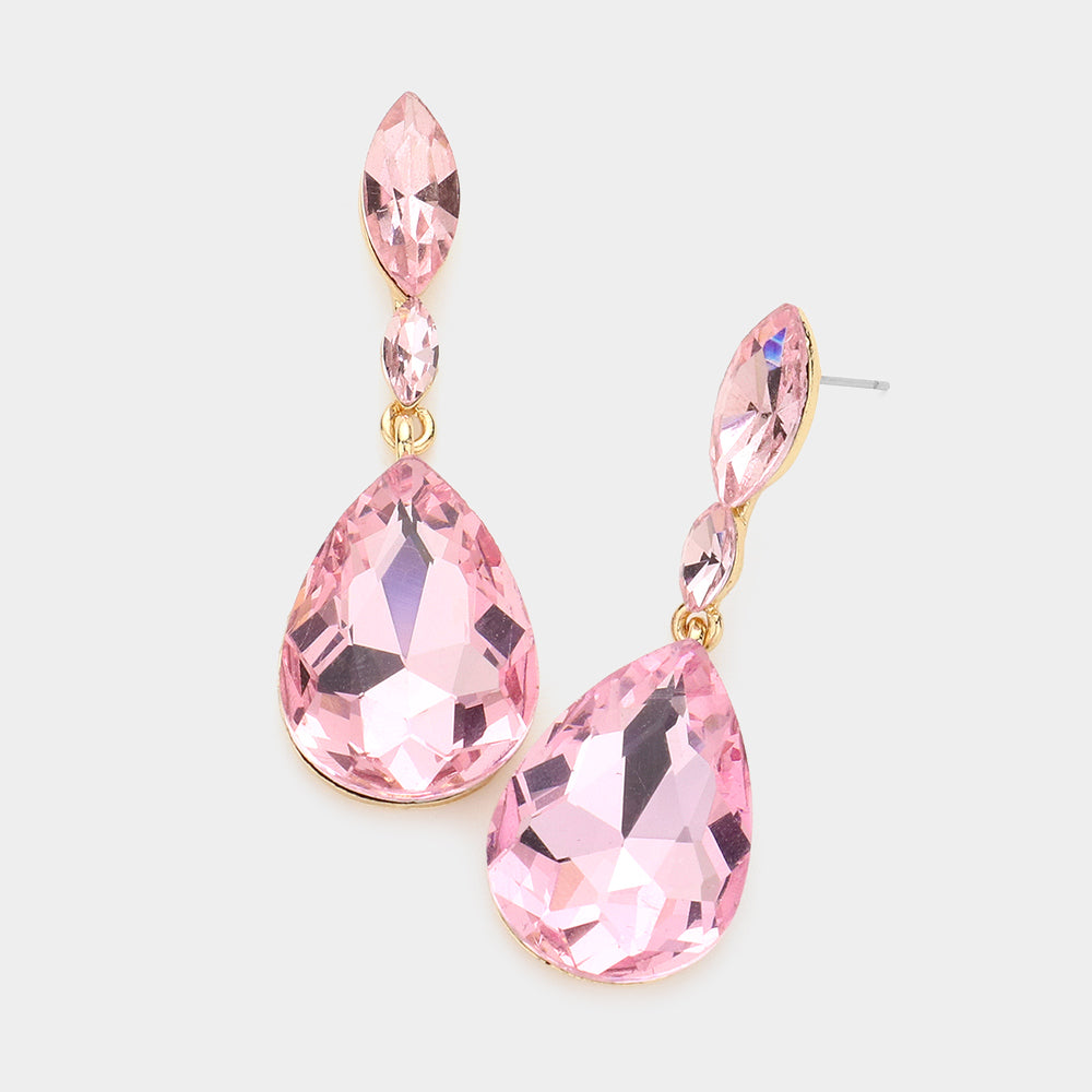 Small Double Light Rose Crystal Teardrop Earrings 