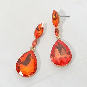 Small Double Orange Crystal Teardrop Earrings on Gold