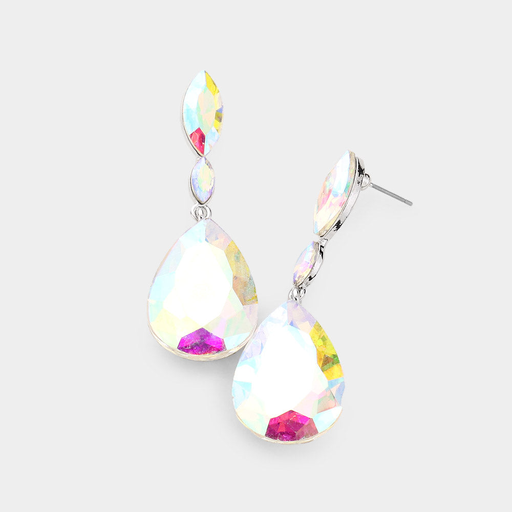 Small Double AB Crystal Teardrop Earrings on Silver