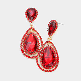 Red Double Surrounded Teardrop Earrings