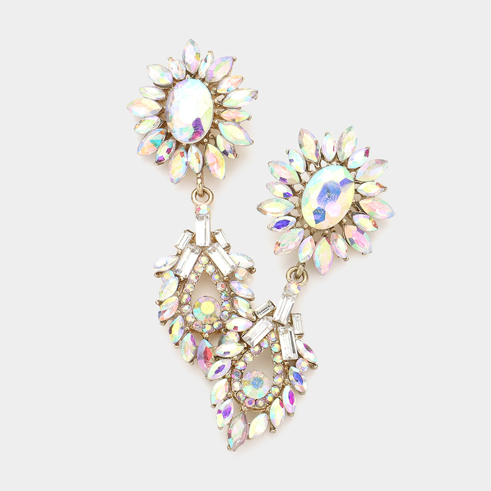 AB Crystal and Rhinestones Sunflower Pageant Earrings on Gold | Prom Earrings | Evening Earrings