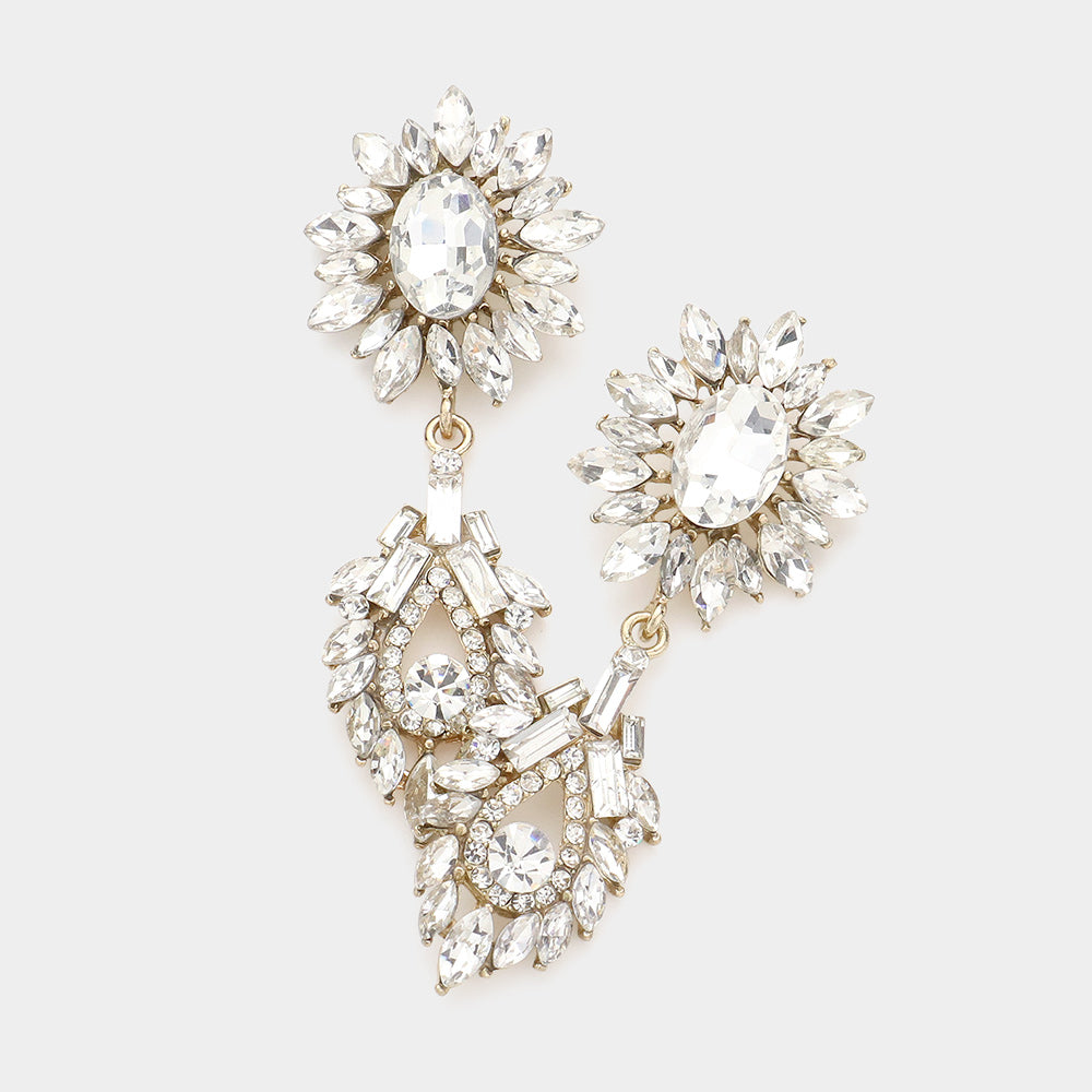 Crystal and Rhinestones Sunflower Pageant Earrings | Prom Earrings | Evening Earrings
