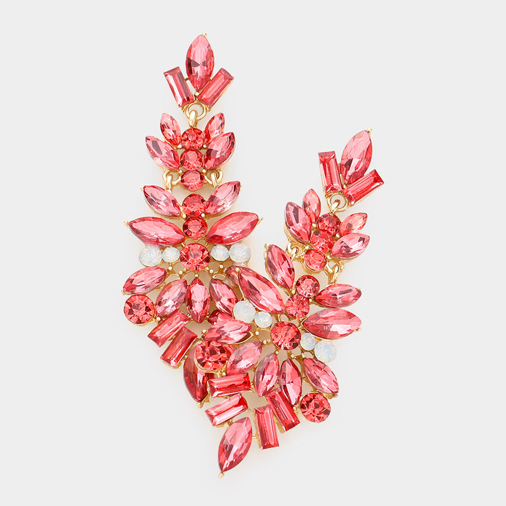 Coral Crystal Pageant Drop Earrings